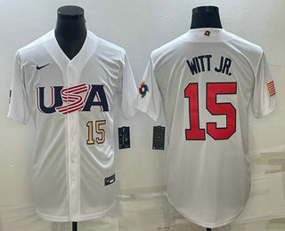 Mens USA Baseball #15 Bobby Witt Jr Number 2023 White World Baseball Classic Replica Stitched Jersey->2023 world baseball classic->MLB Jersey